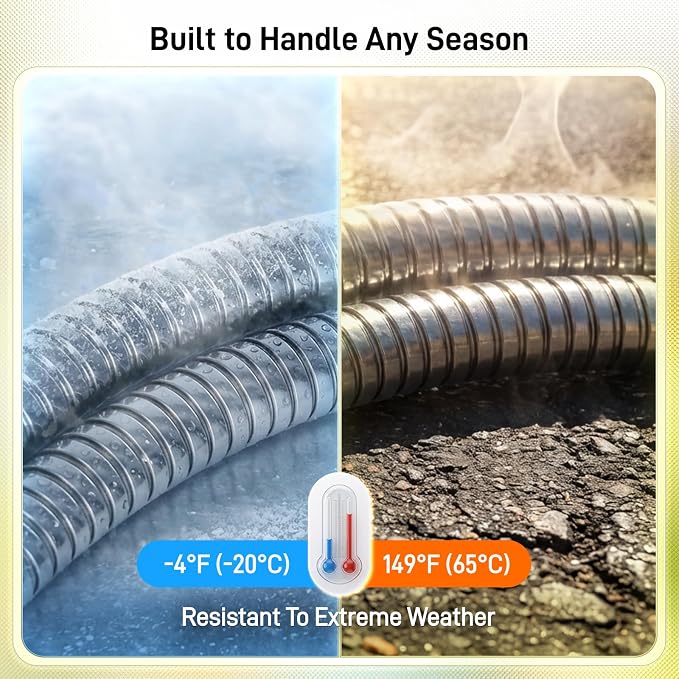 Garden Hose, 25ft 5/8" Stainless Steel Water Hose w/ 10-Mode Spray Nozzle, On/Off Valve, 523 PSI Burst, Anti-Kink, Lightweight All-Weather Flexible, Leakproof 3/4" Brass Male to Female Fittings