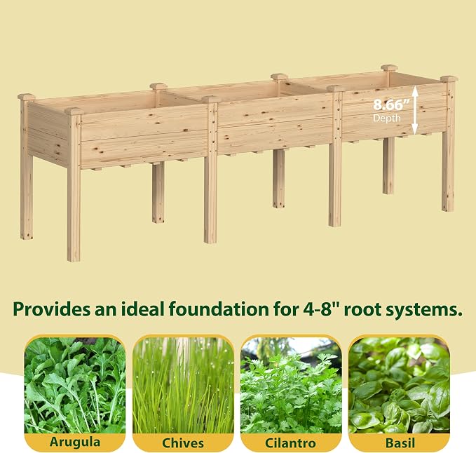 MUPATER 96 x 24 x 30in Cedar Wood Raised Garden Bed, Elevated Planter Box Outdoor with Legs, Large Garden Beds Raised for Gardening, Backyard, Patio and Balcony, Natural Wood