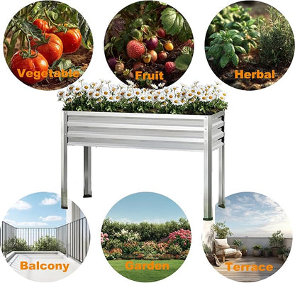 Mofesun Galvanized Raised Garden Bed with Legs, 2PCS 48x18x31.5 Inch Elevated Metal Planter Box, 300lbs Capacity for Vegetables, Flowers, Herbs. Suitable for Garden, Balcony, Patio, Backyard.