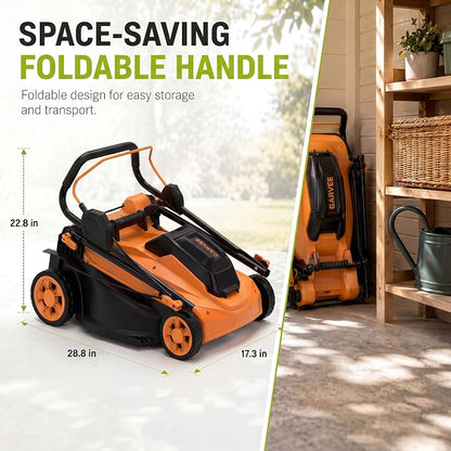Garvee Cordless Lawn Mower, 17-Inch Battery Powered Electric Push Mower, 2-in-1 Mulching & Bagging, 6 Cutting Heights, 40L Grass Bag, Lightweight Walk-Behind Mower for Small to Medium Yards, Orange