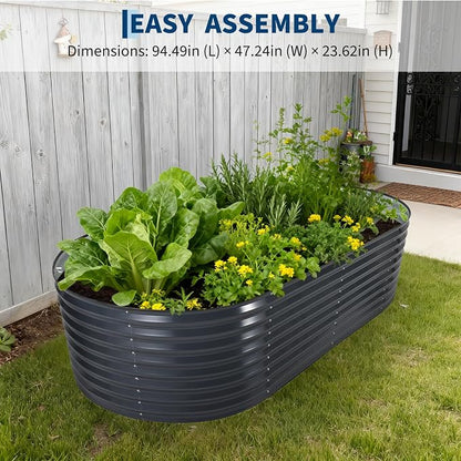 Garvee Galvanized Raised Garden Bed Large Oval Kit with Cover Zippered Screen Doors, Open Base Design, Thick Steel, Easy Assembly, Planter Box for Vegetables, Flowers (Grey, 8x4x2 ft)