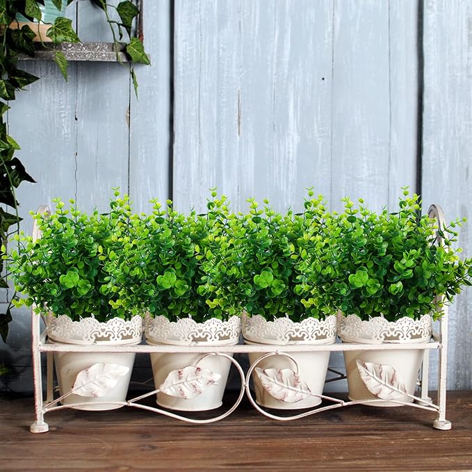 XLFAQXM Artificial Plants Flowers Grass Shrubs 8 Pack No Fade Faux Plastic Flowers Outdoor for Farmhouse Garden Porch Patio Indoor Wedding Decoration Greenery Fake Plants uv Resistant (1#Green)