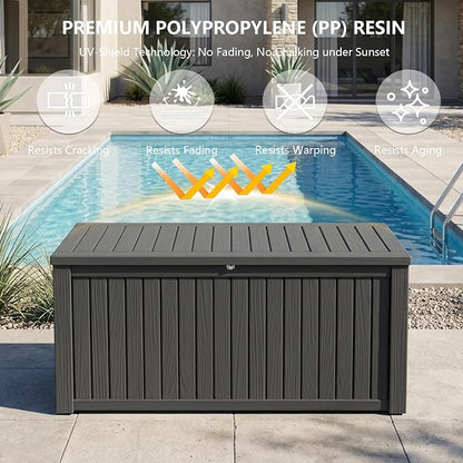 Outdoor Storage Box, 200 Gallon Waterproof Deck Box [Upgraded 3.0], Premium Hydraulic Cushion Storage Chest, High-Load Lockable Two-Seater Patio Storage Bench, Large Country Estate, Black