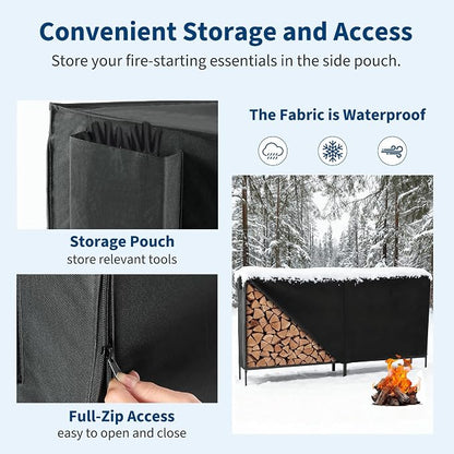 DUMOS 8FT Heavy Duty Firewood Storage Rack, Heavy Duty Firewood Log Racks with Cover and Zipper, Outdoor Fire Wood Racks Storage Logs Rack and Cover Set for Farm, Garden, Patio, Black