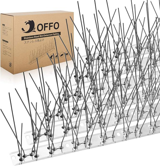 OFFO Bird Spikes Pre-Assembled for Pigeons Birds, Cover 24 Feet Durable Bird Spikes with Stainless Steel for Fence Roof Mailbox Window