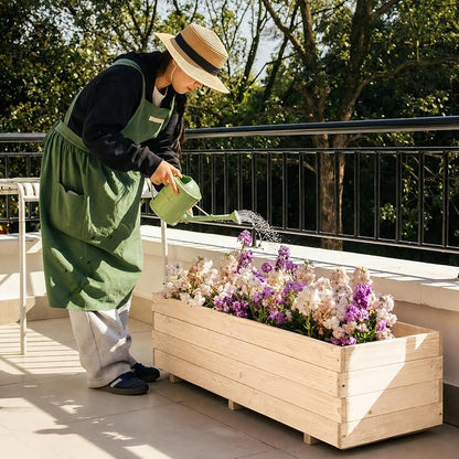 Fir Wood Raised Garden Bed Rectangular Planter for Outdoor Tomato Planter | For Herbs & Flowers Garden Includes Fabric Planter Liner, 4 Drainage Holes