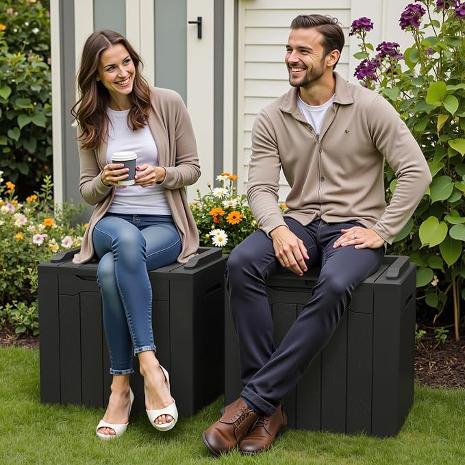 Greesum 31 Gallon Deck Box for Outside, All Weather Outdoor Storage Boxes for Patio Furniture Set, Package Delivery Box, Garden Tools, Black(Set of 2)
