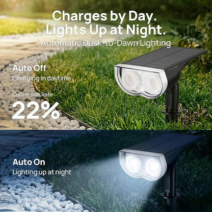 Consciot Solar Lights Outdoor Waterproof IP67, 3 Lighting Modes Solar Spot Lights Outdoor, Auto On/Off, 2-in-1 Solar Landscape Light for Yard Garden Landscape Pathway, Cool White 6500K, 2 Pack