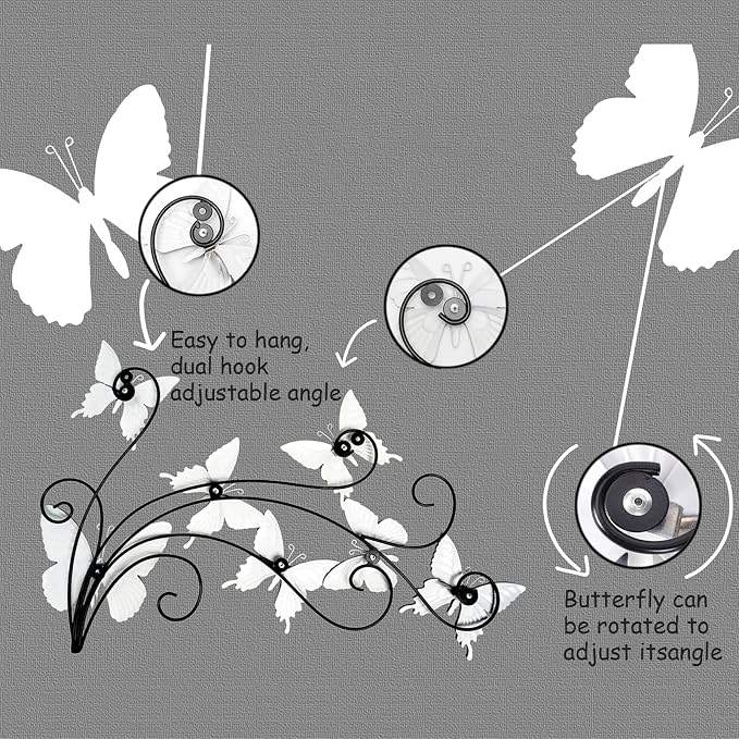 POHOHO Metal Butterflies Wall Decor Art, 22"×13.3", Indoor & Outdoor Decoration, 3D Colorful Hanging Butterfly Decorations for Patio Garden Fence Yard
