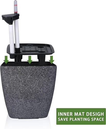 Dexceder 15x14 Self Watering Planter with Wheels (Stone Matte) | Inner Mat Design, Thickened Large Floor Standing Flower Plant Pot with Water Level Indicator Indoor Outdoor