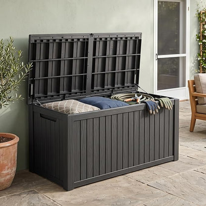Outdoor Storage Box, 200 Gallon Waterproof Deck Box [Upgraded 3.1], Large Resin Storage with Hydraulic Lifts for King Cushions, Heavy Duty Lockable Bench Seat, Pool Deck, Black