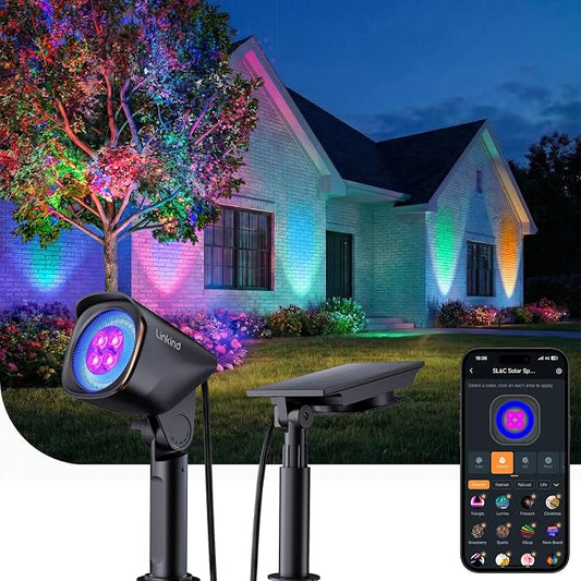 Linkind Smart Solar Tree Spotlight SL6C, Dual-Ring Solar & USB Charging Solar Lights Outdoor Waterproof IP66, Color Changing Trees Uplights, Outdoor Light for Yard, Garden, Landscape, 1 Pack