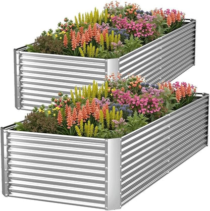 2 Pack Tall 8FT Corrugated Galvanized Steel Raised Garden Bed Outdoor, Metal Above Ground Garden Bed for Vegetables and Flowers, Rectangle Raised Beds for Gardening-8x3FT
