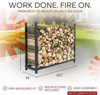 Woodhaven 5-Foot Firewood Rack – Made in USA – ¼ Plus Cord Raised Lumber Storage Rack – Keeps Wood Dry & Ready – Heavy-Duty Steel, Lifetime Structural Warranty (Without Cover)