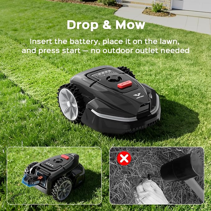 V3 Robotic Lawn Mower with AI Vision Obstacle Avoidance, Smart APP Control, Low-Noise Operation, Adjustable Cutting Height, No-Go Zones, Ideal Robot Lawn Mower for Lawns Up to 1600 Sq.Ft