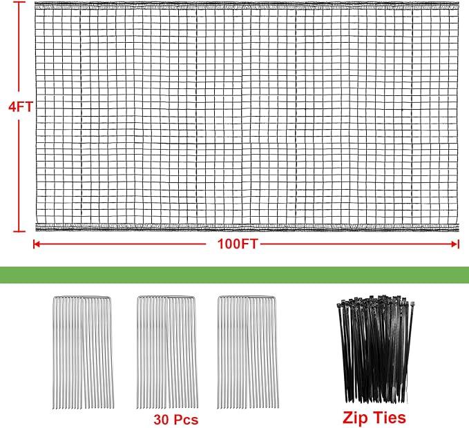 4 x 100ft Deer Fence Netting, Heavy Duty Deer Netting, 55GSM Deer Fence for Garden, Reinforced Edges Anti Bird Netting Mesh for Fruit Trees Vegetable, Raised Bed(55GSM, 4 x100ft)