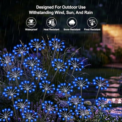 Solar Garden Lights Outdoor, 2 Pack New Upgraded Solar Swaying Starburst Light, Waterproof Fireworks Solar Lights, Yard Patio Pathway Decoration, Blue