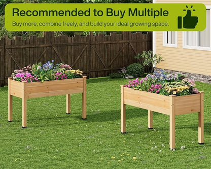 Wood Raised Garden Bed, 48x24x30in Elevated Wooden Planter Box with Legs Standing Growing Bed for Backyard, Patio, Balcony with Bed Liner, 200 Pound Capacity 3PCS