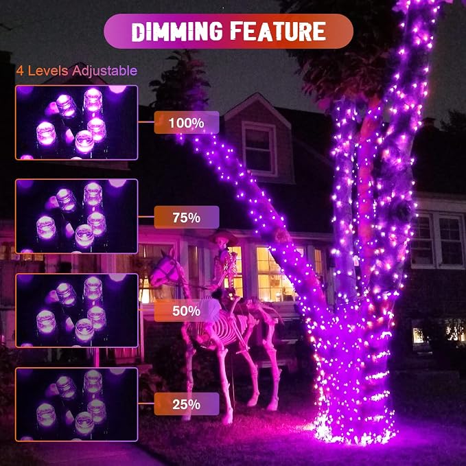 JMEXSUSS 2 Pack Solar String Lights Outdoor Waterproof, Total 400 LED 151FT Solar Christmas Lights Outdoor, 8 Modes Christmas Light for Outside Patio Yard Tree Decorations, Purple to Orange