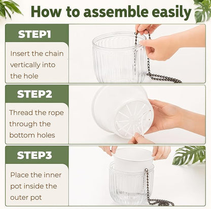 Pumtus 3 Pack Hanging Planters for Indoor Plants, 6.5 Inch Self Watering Flower Pot with Drainage Hole, Plastic Hanging Basket with 3 Hooks Chains, Plant Holder for Outdoor Plants, Herbs (3 Colors)