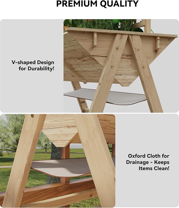 GarveeHome 52x30x54 in Raised Garden Bed with Legs, Elevated Wooden Raised Planter Box with Vine Climbing Trellis Outdoor Standing Growing Bed for Growing Vegetables Flowers Herbs