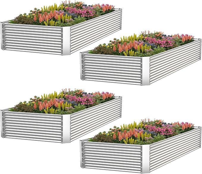 4 Pack Corrugated Galvanized Steel Raised Garden Bed Outdoor, Metal Above Ground Garden Bed for Vegetables and Flowers, Rectangle Raised Beds for Gardening-4x2FT