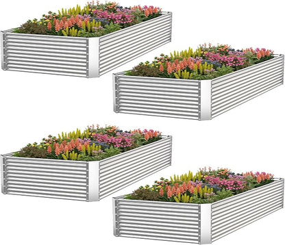 4 Pack Corrugated Galvanized Steel Raised Garden Bed Outdoor, Metal Above Ground Garden Bed for Vegetables and Flowers, Rectangle Raised Beds for Gardening-4x2FT