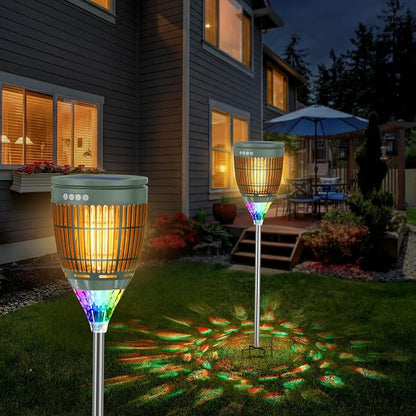 All in 1 Solar Bug Zapper Outdoor, Flame & Projection Mode, Auto/Manual Modes, 4200V Electric Mosquito Killer with High Powered, IPX5 Waterproof Rechargeable Fly Insect Trap for Patio Garden Yard RV