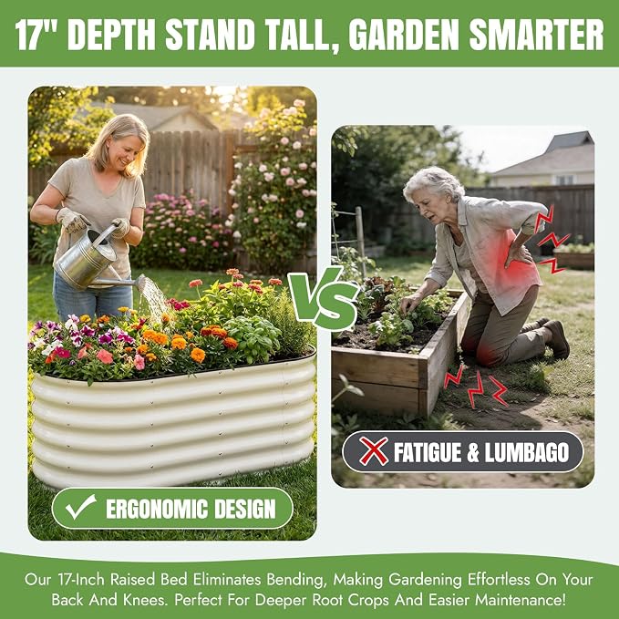 INNO STAGE Galvanized Raised Garden Bed Kits, 4x2x1.4FT Metal Raised Beds Outdoor for Gardening, 17'' Tall Large Steel Raised Planter Bed for Vegetables, Flowers Patio Ground Planter Box (White, 2Pcs)