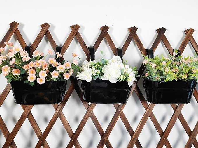 12" Balcony Railing Planters, Outdoor Hanging Planter for Fence, Stylish Metal Porch Deck Flower Pot for Herbs & Succulents (Black, Pack of 4)