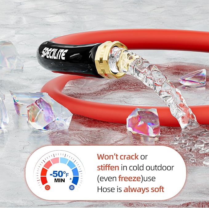 SPECILITE 5/8" Female to Female Hot/Cold Short Leader Hose 5 ft, -50℉-190℉, Flexible & Lightweight Rubber Hoses for Yard, Outdoor, Farm, Red