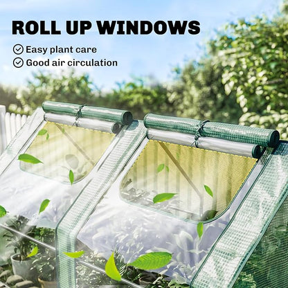 Outsunny 6' x 3' x 3' Portable Greenhouse, Garden Green House with 2 PE/Plastic Covers, Steel Frame and 2 Roll Up Windows, Green