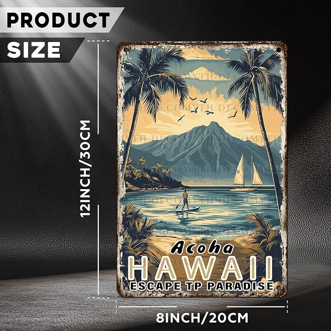Vintage Tin Sign Aloha Hawaii Tin Sign for Cafes Bar Club Wall Decor 12 * 8inch