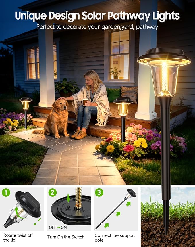2026 New Solar Pathway Lights, 10 Pack Solar Lights Outdoor, Waterproof IP65, Upgraded Bright LED, Auto On/Off, Modern Garden Lights, Solar Powered Light for Yard, Lawn, Walkway, Driveway, Patio Decor