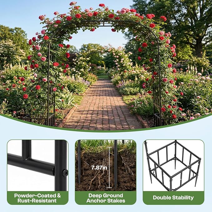 Garden Arch with Planter Boxes, Metal Arbor Trellis for Climbing Plants Outdoor, Heavy Duty Iron Archway for Wedding Ceremony Party Backyard Lawn Patio Decor, Black