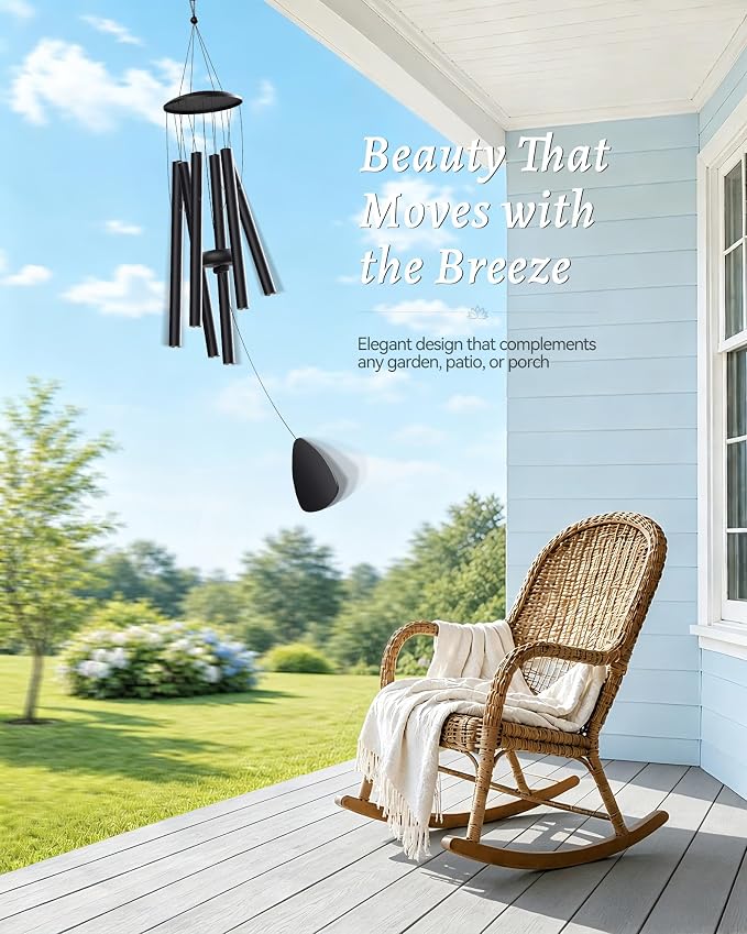 MFEESYOB Wind Chimes for Outside, 32" Large Aluminum Deep Tone Outdoor Wind Chime – Weather-Resistant Garden Decor, Memorial Gift for Mom (Black)