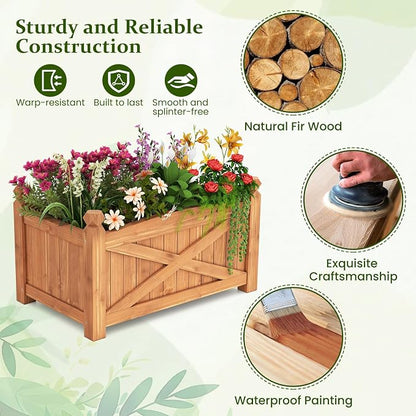 HAPPYGRILL Wooden Raised Garden Bed, 2 Solid Wood Gardening Plant Container w/Drainage Holes for Flower Vegetable Fruit, Outdoor Elevated Planter Box for Patio Garden Yard Balcony (25”x 16”x 15”)