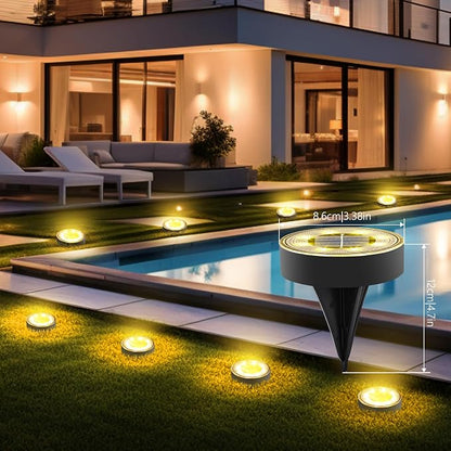 Joomer Solar Ground Lights Outdoor Waterproof, 4 Pack 8 LED, Warm White | Solar Powered Garden Lights Disc Landscape Lighting Outdoor for Patio Pathway Lawn Yard Driveway Walkway outside