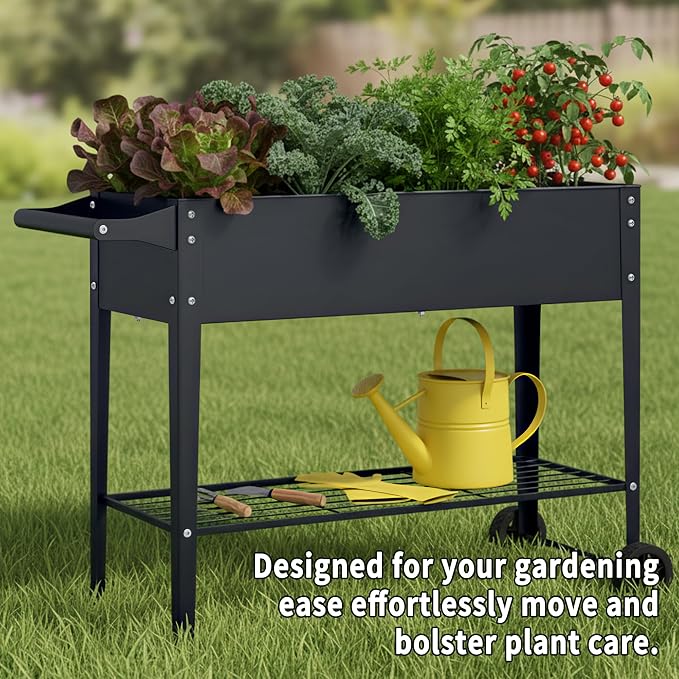Elevate 32" Tall Raised Garden Bed with Wheel,Planter Box for Backyard,Outdoor Garden, Patio, Balcony, 400lb Capacity,Grey
