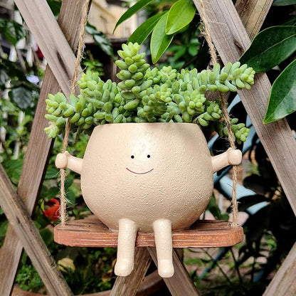 Swing Face Planter Pot Hanging Resin Flower Head Planters for Indoor and Outdoor Plants, Succulent Pots for String of Pearls Plant - Ideal Gifts for Mother's Day and Christmas (Medium)