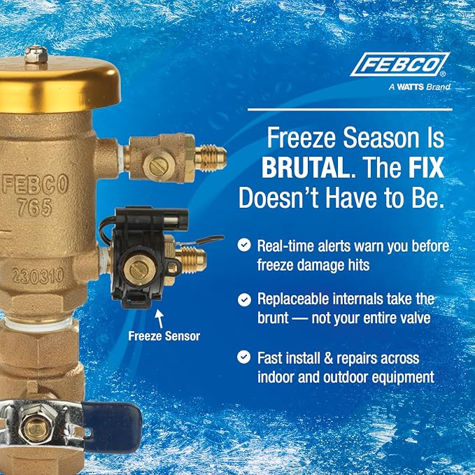 Febco 765 Series 1-1/2" Bronze Pressure Vacuum Breaker Backflow Preventer, Quarter Turn Shutoff, NPT Connections, Freeze Sensor with SentryPlus Alert Technology, Industrial Plants, Irrigation System