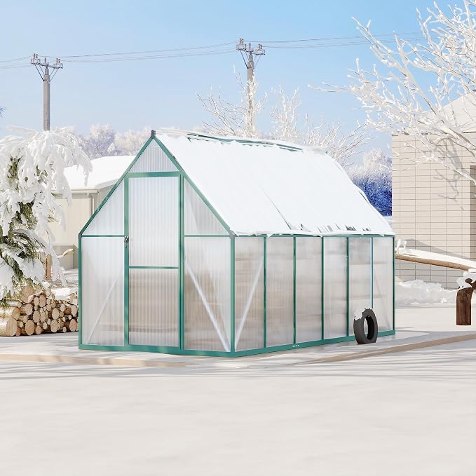 GarveeLife 6X11FT Polycarbonate Greenhouse with Aluminum Frame, Polycarbonate Greenhouse for Outdoors, Greenhouses with Ventilation, Aluminum Large Walk-in Greenhouses for Outside