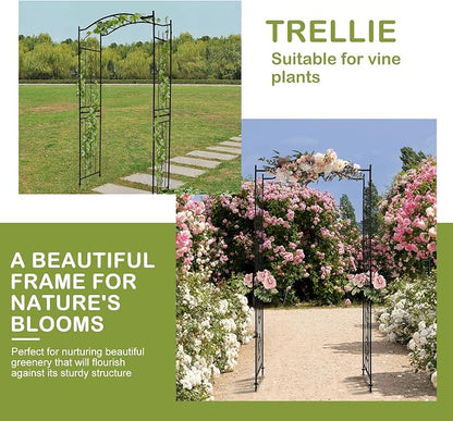 Outvita 7.5Ft Garden Arch Arbor, Steel Frame Stand Trellis, Arbour Archway for Wedding Ceremony Decoration Plant Climbing Rose Vines Lawn Courtyard Patio Pathway Black