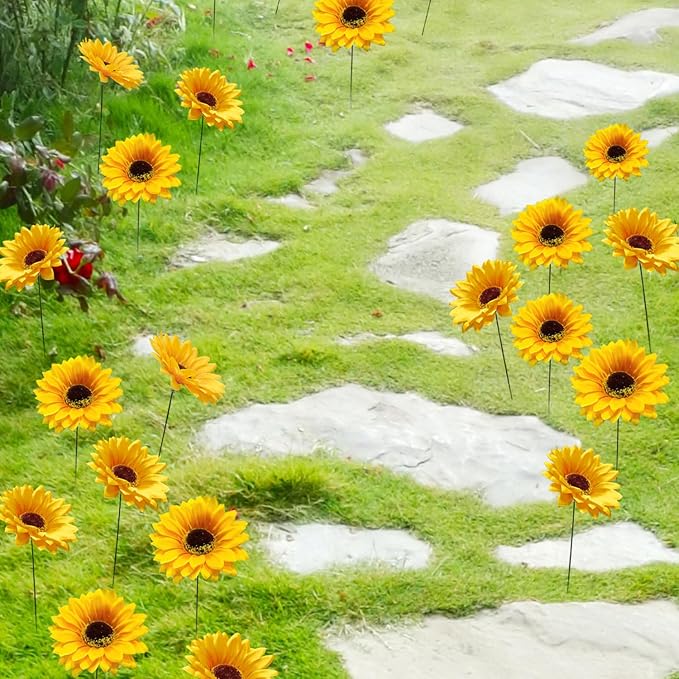 Garden Stakes Decor,10Pcs Garden Stakes Decorative Outdoor Lawn Pathway Patio Plant Pot Art Stick Yard Art Decorations for Pot Lawn Patio Corridor Flower Bed Outdoor Plant (Sunflower 5PCS)