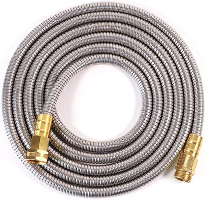 Short Metal Garden Hose 10 ft – 304 Stainless Steel Water Hose Leader, Flexible Hose Extension, Small Lightweight Hose Extender,No Kink Outdoor Hose (10 ft)