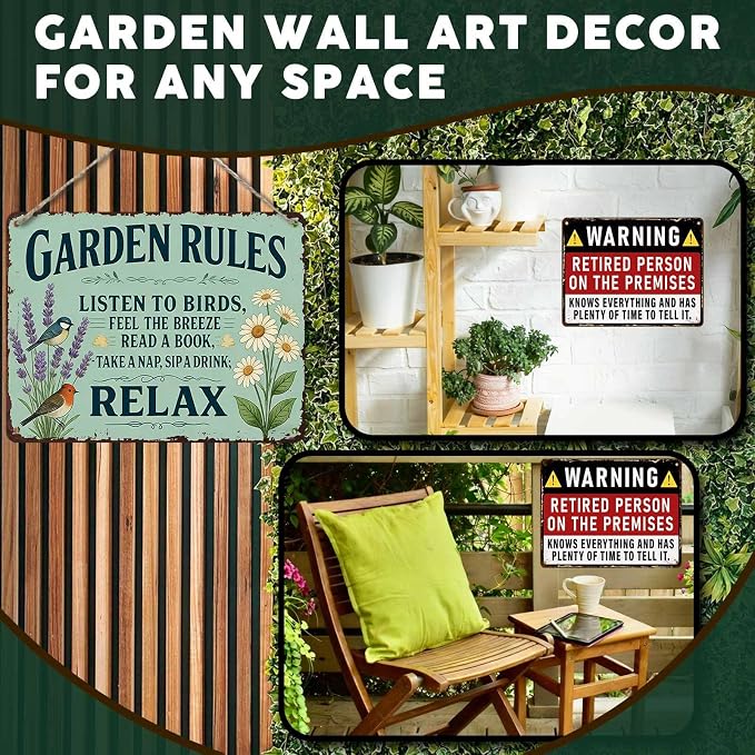PEACHGARDEN Garden Rules Decor Yard Art Garden Wall Art Decor Vintage Metal Sign Rustic Tin Sign for Patio She Shed Backyard 12x16 inch