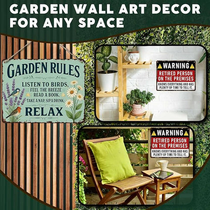 PEACHGARDEN Garden Rules Decor Yard Art Garden Wall Art Decor Vintage Metal Sign Rustic Tin Sign for Patio She Shed Backyard 12x16 inch