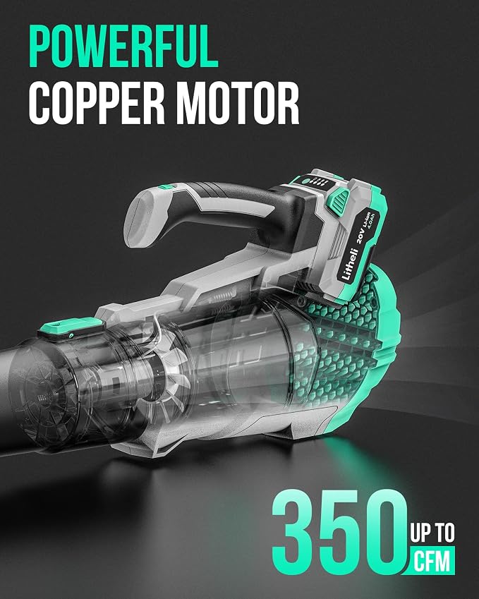 Litheli 20V Cordless Leaf Blower, 350 CFM 85 MPH Battery Powered Leaf Blower, Variable Speeds for Cleaning Leaves, Dust, Snow, Lawn, Yard, 4.0Ah Battery & Fast Charger