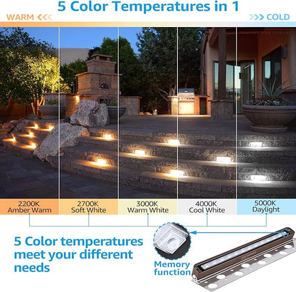 LEONLITE 8-Pack 5CCT 12 Inch LED Hardscape Lighting, 2200K-5000K | LED Landscape Lighting, 12-24V AC/DC Paver Light Low Voltage Retaining Wall Lights, 7W Outdoor Step Lights, ETL