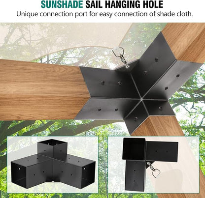 Pergola Brackets, 4 Pack Woodworks Pergola Kit 3-Way Right Angle Corner Bracket with Pergola Post Base for 4x4'' (Actual: 3.5x3.5'') Wood Beams Elevated Wood Stand Kit Pergola/Gazebo Kit